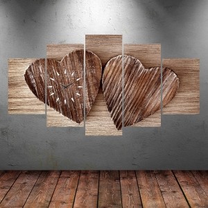 5 Parçalı Saatli Romantik Aşk Tablosu