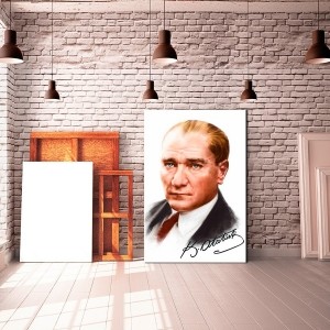 Beyaz Zeminde Atatürk Tablosu