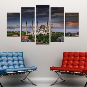 5 Parçalı Kanvas Tablo - İstanbul Panoramik  Cam..