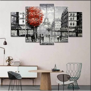 5 Parçalı Kanvas Paris Kulesi Manzaralı Kanvas T..
