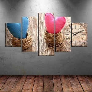 5 Parçalı Saatli Kalp Tablosu
