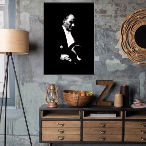 Siyah Zeminde Atatürk Tablosu-Kanvas Tablo-Duvar..