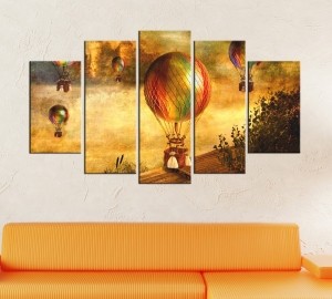 5 Parçalı Uçan Balon Temalı Kanvas Tablo