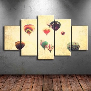 5 Parçalı Kanvas Uçan Balon Tablosu