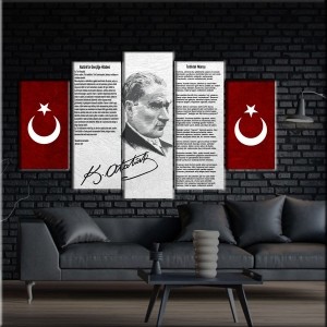 5 Parçalı Kanvas Atatürk Tablosu