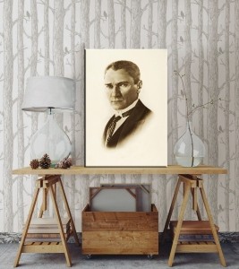 Beyaz Zeminde Atatürk Tablosu-Kanvas Tablo-Duvar..