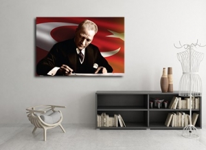 Türk Bayraklı Atatürk Makam Tablosu-Dekoratif Ka..