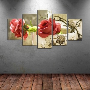 5 Parçalı Kanvas Çiçek Tablosu