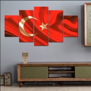 5 Parçalı Kanvas Türk Bayrağı Tablosu