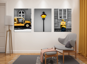 Sarı Taxi Motor Vespa - Geometrik Şekiller Minim..