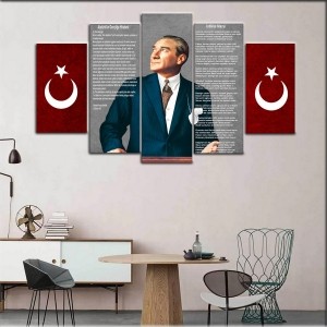 5 Parçalı Kanvas Atatürk Tablosu