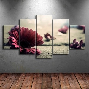 5 Parçalı Kanvas Çiçek Tablosu
