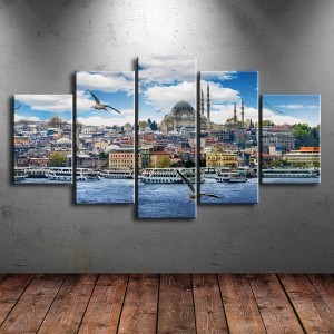 5 Parçalı Kanvas İstanbul Manzara Tablosu