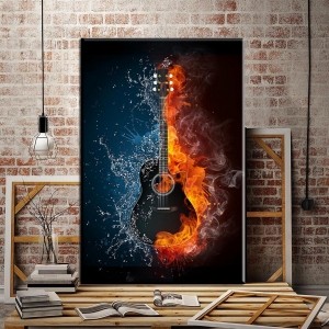 Siyah Zeminde Kanvas Gitar Tablosu-Kanvas Tablo-..