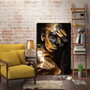 Siyah Gold Makyajlı Kadın-Dekoratif Kanvas Tablo..