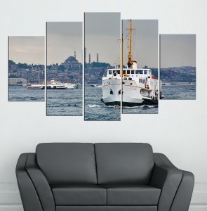 5 Parçalı Kanvas Tablo -İstanbul Vapur Boğaz- De..