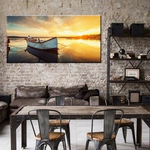 Tekne Deniz Gün Batımı-Kanvas Tablo - Dekoratif ..