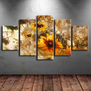 5 Parçalı Kanvas Çiçek Tablosu